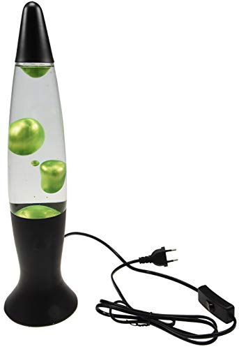 ChiliTec Lavalampe Metallic Green 40cm 1,5m Kabel mit Schalter 230V Wachslampe inkl. Leuchtmittel Schwarz Grün von ChiliTec