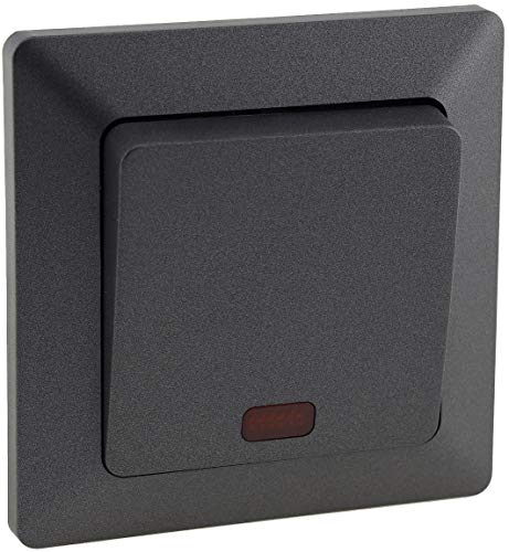 MILOS Kontroll-Schalter Serienschalter mit Kontrollleuchte 250V / 10A inkl. 1-fach Rahmen, Unterputz, Anthrazit von ChiliTec