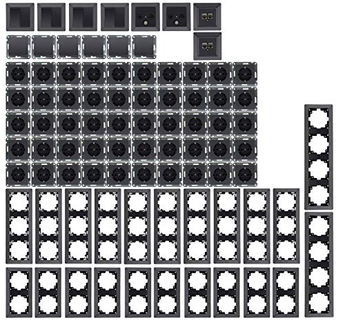 MILOS Steckdosen Schalter Komplettset 94 Teile UP-Steckdose Schalter Netzwerk TV Antenne Unterputz Einbau Anthrazit MILOS Steckdosen Schalter Komplettset 94 Teile UP-Steckdose Schalter Netzwerk TV Antenne Unterputz Einbau Anthrazit von ChiliTec