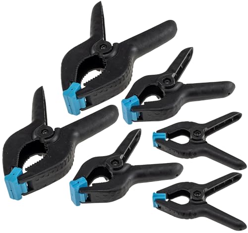 ChiliTec Montageklemmen Set 6-teilig 3 Größen Federklemmen Klemmzwingen Einhand Klemmen für Werkstatt Arbeiten mit Holz Kunststoff Öffnung bis 8,5cm von ChiliTec