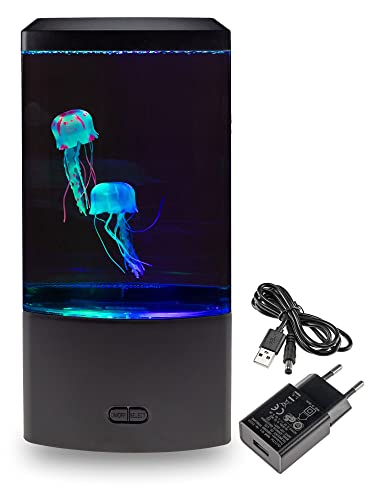 Quallenlampe Jellyfish Dekoleuchte Einschlafhilfe - farbiges Stimmungslicht Dekoration Tischbeleuchtung Mini Aquarium Unterwasserwelt 26x12x9cm mit Batteriebetrieb / Netzteil von ChiliTec