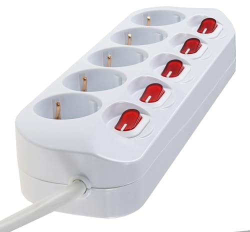 ChiliTec Steckdosenleiste 5-Fach Tischsteckdose mit Einzelschaltung mit 1,5m Kabel Schalter für Jede Steckdose mit erhöhtem Berührungsschutz Weiß von ChiliTec