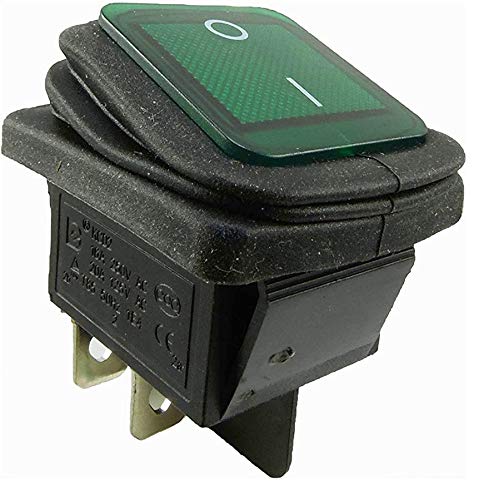 Wasserdichte Wippschalter 2-pol (4 Pin) EIN-AUS 250V 16A Grün beleuchtet (2) von ChiliTec