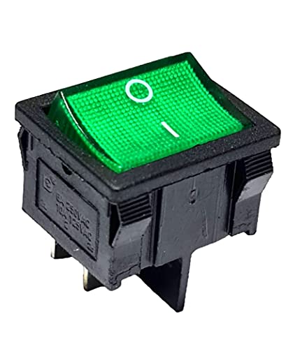 Wippenschalter grüne Wippe 4 Pin 6A 250VAC Geräteschalter, 24x21 mm beleuchtet von ChiliTec