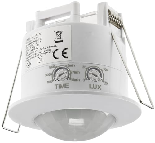 ChiliTec Deckenbewegungsmelder 360° Infrarot Bewegungsmelder Einstellbar 6m Reichweite Loch Ø60mm 230V PIR Sensor für Decken Weiß von Chilitec GmbH