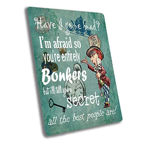 Alice im Wunderland, Bonkers, Schild, 15,2 x 20,3 cm, Vintage-Retro-Poster, Kunstdruck von Chill