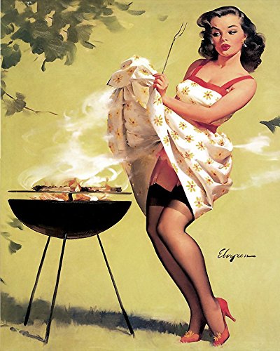 BBQ Pin Up Girl Metall Wand Schild 15,2 x 20,3 cm Vintage Retro Poster Kunstdruck Bild von Chill