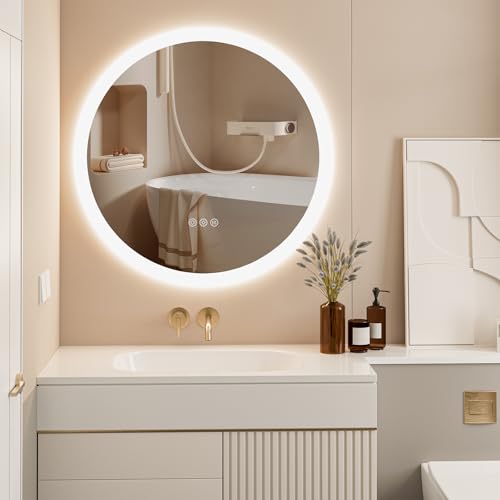 ChillCruiser Rund Badspiegel mit Beleuchtung 800MM runder LED-Badezimmerspiegel mit Touch-Schalter dimmbare Hintergrundbeleuchtung Antibeschlag 3 Farbmodi Memory Funktion Kosmetikspiegel ChillCruiser Rund Badspiegel mit Beleuchtung 800MM runder LED-Badezimmerspiegel mit Touch-Schalter dimmbare Hintergrundbeleuchtung Antibeschlag 3 Farbmodi Memory Funktion Kosmetikspiegel von ChillCruiser
