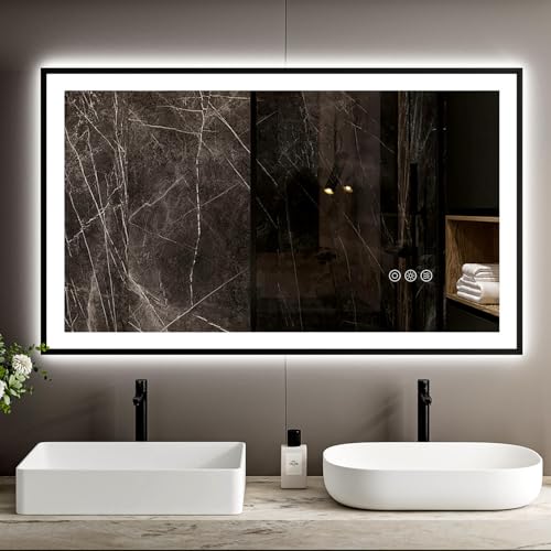 ChillCruiser 600 x 1000 mm LED-Badezimmerspiegel mit schwarzem Rahmen Frontlicht und Hintergrundbeleuchtung stufenlos dimmbar beschlagfrei bruchsicher Memory 3 Farben LED-Kosmetikspiegel ChillCruiser 600 x 1000 mm LED-Badezimmerspiegel mit schwarzem Rahmen Frontlicht und Hintergrundbeleuchtung stufenlos dimmbar beschlagfrei bruchsicher Memory 3 Farben LED-Kosmetikspiegel von ChillCruiser
