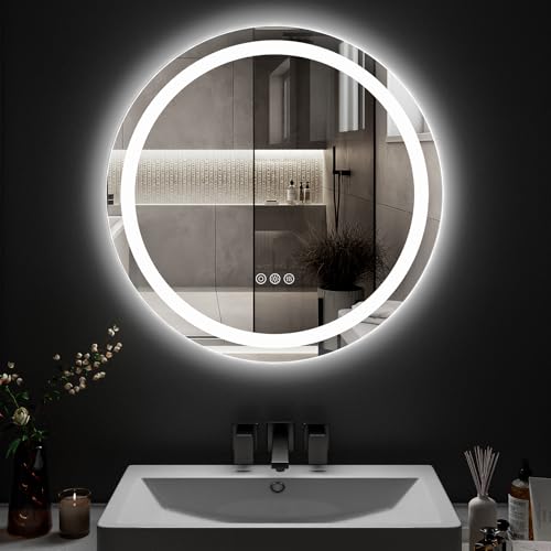 ChillCruiser 60cm rundes LED-Badezimmer Spiegel 3 Farbtemperaturen einstellbar dimmbar Antibeschlag-Lichter an der Wand montierter Schminkspiegel mit Smart-Touch-Steuerung ChillCruiser 60cm rundes LED-Badezimmer Spiegel 3 Farbtemperaturen einstellbar dimmbar Antibeschlag-Lichter an der Wand montierter Schminkspiegel mit Smart-Touch-Steuerung von ChillCruiser