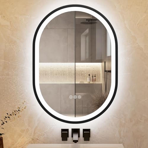 ChillCruiser Ovaler LED-Badezimmerspiegel mit Rahmen 500 x 700 mm beschlagfrei dimmbar Badezimmerspiegel mit LED-Beleuchtung wandmontierter Badezimmerspiegel 3 Farben Memory schwarzer Rahmen ChillCruiser Ovaler LED-Badezimmerspiegel mit Rahmen 500 x 700 mm beschlagfrei dimmbar Badezimmerspiegel mit LED-Beleuchtung wandmontierter Badezimmerspiegel 3 Farben Memory schwarzer Rahmen von ChillCruiser
