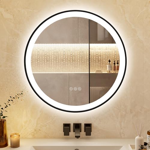 ChillCruiser Runder LED-Badezimmerspiegel 60cm mit schwarzem Rahmen beschlagfrei LED-Spiegel fürs Badezimmer kreisförmig beleuchteter Badezimmerspiegel für die Wand 3 Farben Memory ChillCruiser Runder LED-Badezimmerspiegel 60cm mit schwarzem Rahmen beschlagfrei LED-Spiegel fürs Badezimmer kreisförmig beleuchteter Badezimmerspiegel für die Wand 3 Farben Memory von ChillCruiser