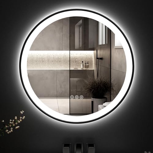ChillCruiser Runder LED-Badezimmerspiegel 70cm mit schwarzem Rahmen beschlagfrei LED-Spiegel fürs Badezimmer kreisförmig beleuchteter Badezimmerspiegel für die Wand 3 Farben Memory ChillCruiser Runder LED-Badezimmerspiegel 70cm mit schwarzem Rahmen beschlagfrei LED-Spiegel fürs Badezimmer kreisförmig beleuchteter Badezimmerspiegel für die Wand 3 Farben Memory von ChillCruiser