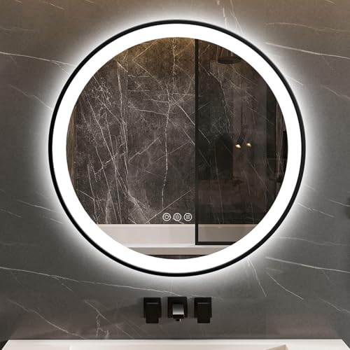 ChillCruiser Runder LED-Badezimmerspiegel 80cm mit schwarzem Rahmen beschlagfrei LED-Spiegel fürs Badezimmer kreisförmig beleuchteter Badezimmerspiegel für die Wand 3 Farben Memory ChillCruiser Runder LED-Badezimmerspiegel 80cm mit schwarzem Rahmen beschlagfrei LED-Spiegel fürs Badezimmer kreisförmig beleuchteter Badezimmerspiegel für die Wand 3 Farben Memory von ChillCruiser