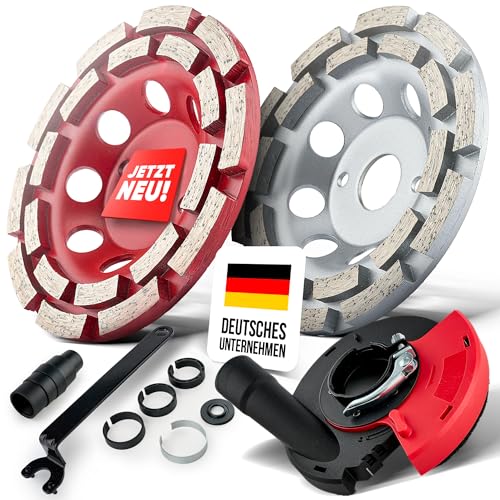 Absaughaube + 2x Diamantschleiftopf-Set für Winkelschleifer | Profi Schleifer-Zubehör Set, Diamant-Schleiftopf ideal für Beton & Naturstein schleifen & Fliesenkleber entfernen mit Absaugung von Chilli Cut