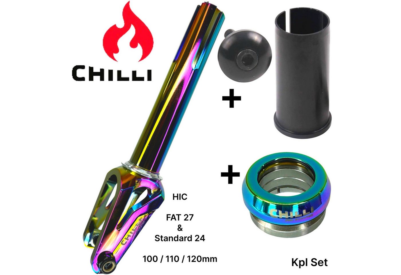 Chilli Stuntscooter Chilli Pro Scooters FAT27+ 24 Stunt-Scooter Fork HIC + Headset rainbow von Chilli