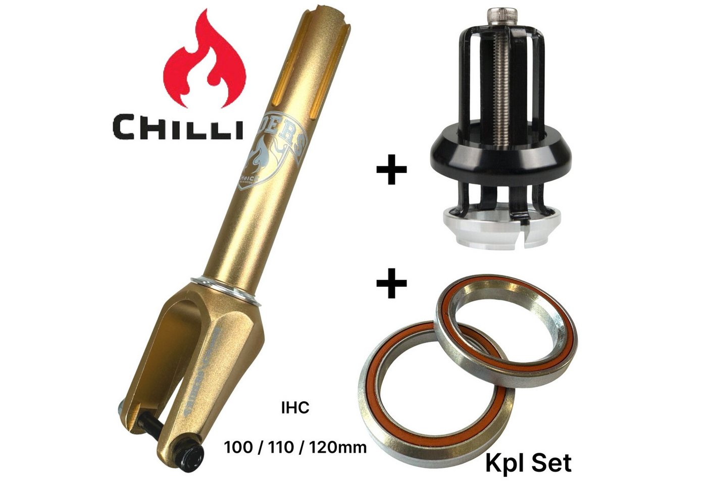 Chilli Stuntscooter Chilli Pro Scooters Riders Stunt-Scooter Fork IHC Kit+ Headset Gold von Chilli