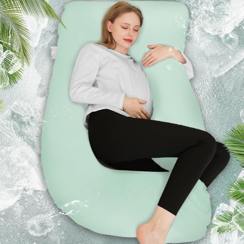 Chilling Home Schwangerschaftskissen Kühlend,J Form Seitenschläferkissen mit Jersey Bezug Kissen Stillkissen Groß Lagerungskissen,Kissen für Frauen und Seitenschläfer(Cooling Grün) von Chilling Home