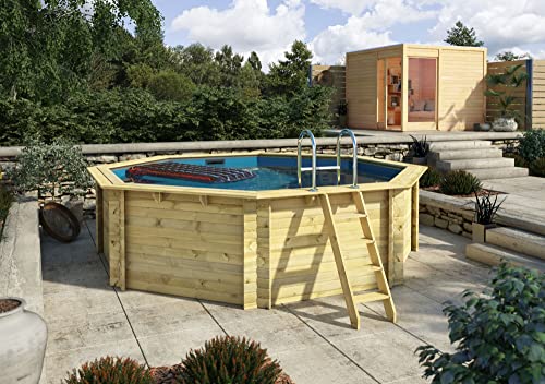 CHILLROI® Achteck Massiv Holzpool 428 x 428 x 124 cm Modell 2A| Inkl. Zubehör und Pool Leitern von Chillroi