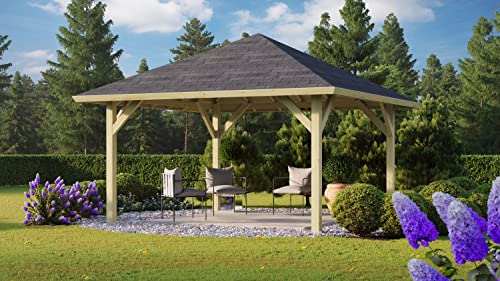 CHILLROI® Quadratischer Holzpavillon 359 x 359 cm | Gartenpavillon | Terrassenüberdachung | kesseldruckimprägniert von Chillroi