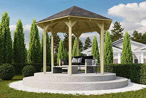 CHILLROI® Sechseckiger Holzpavillon 235 x 208 cm | Gartenpavillon | Terrassenüberdachung | kesseldruckimprägniert von Chillroi