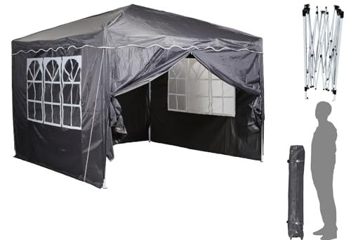 CHILLROI® Faltpavillon | Dachfläche 300 x 300 cm | Anthrazit | 200g/m² | Wasserdicht | inklusive 4 Seitenwände mit Fenster | Multifunktionszelt | inklusive Tragetasche und Heringe von Chillroi