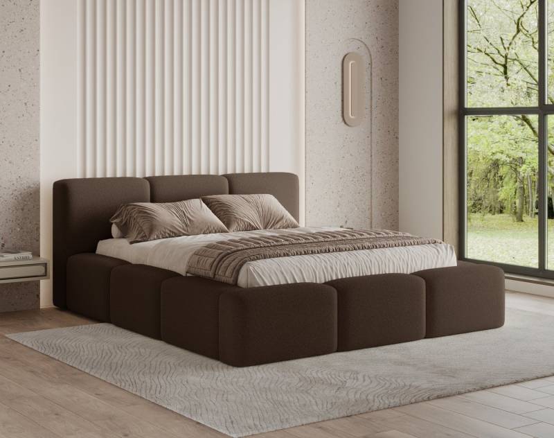 Chilly. Polsterbett Como Braun Bouclé-Stoff 200x200 cm mit Stauraum Quelle 25 von Chilly.