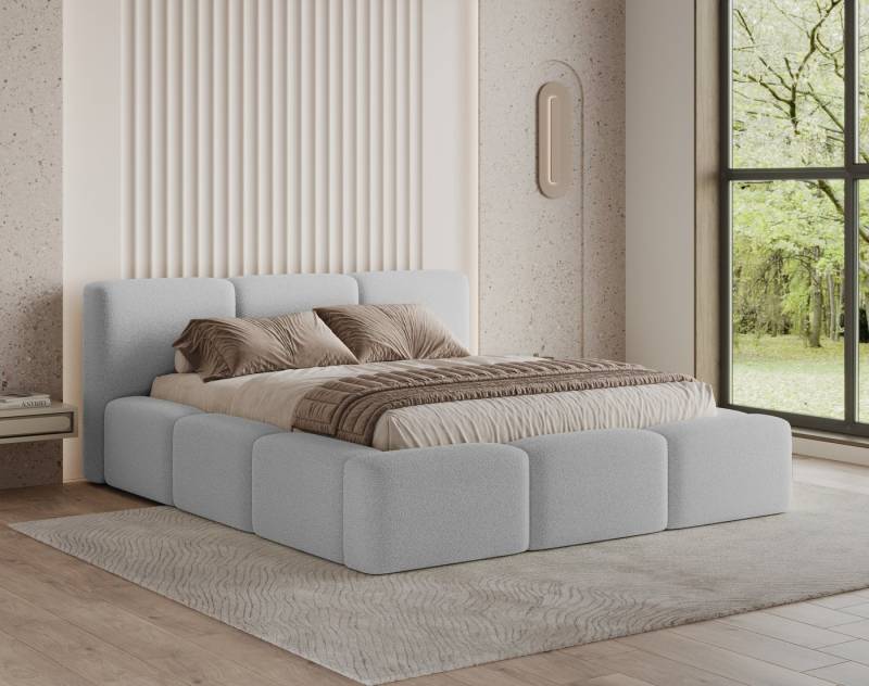 Chilly. Polsterbett Como Grau Bouclé-Stoff 140x200 cm mit Stauraum Quelle 83 von Chilly.