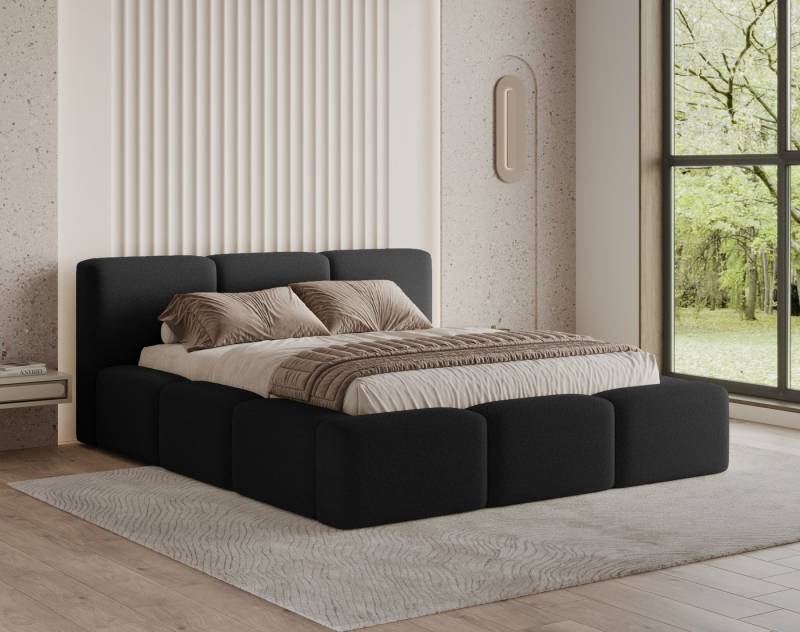 Chilly. Polsterbett Como Schwarz Bouclé-Stoff 140x200 cm mit Stauraum Quelle 100 von Chilly.