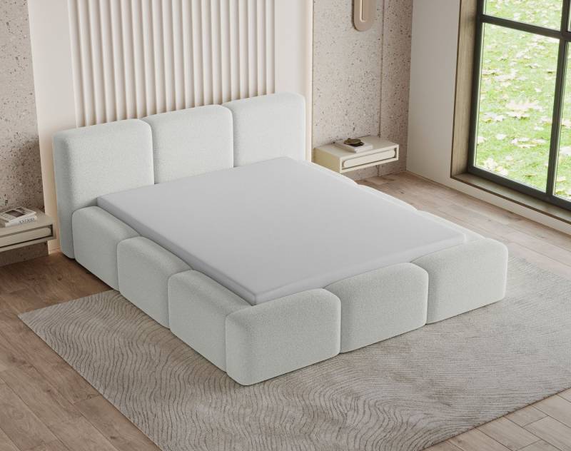 Chilly Möbel Polsterbett Como Weiß Bouclé-Stoff 140x200 cm mit Stauraum Quelle 01 von Chilly Möbel