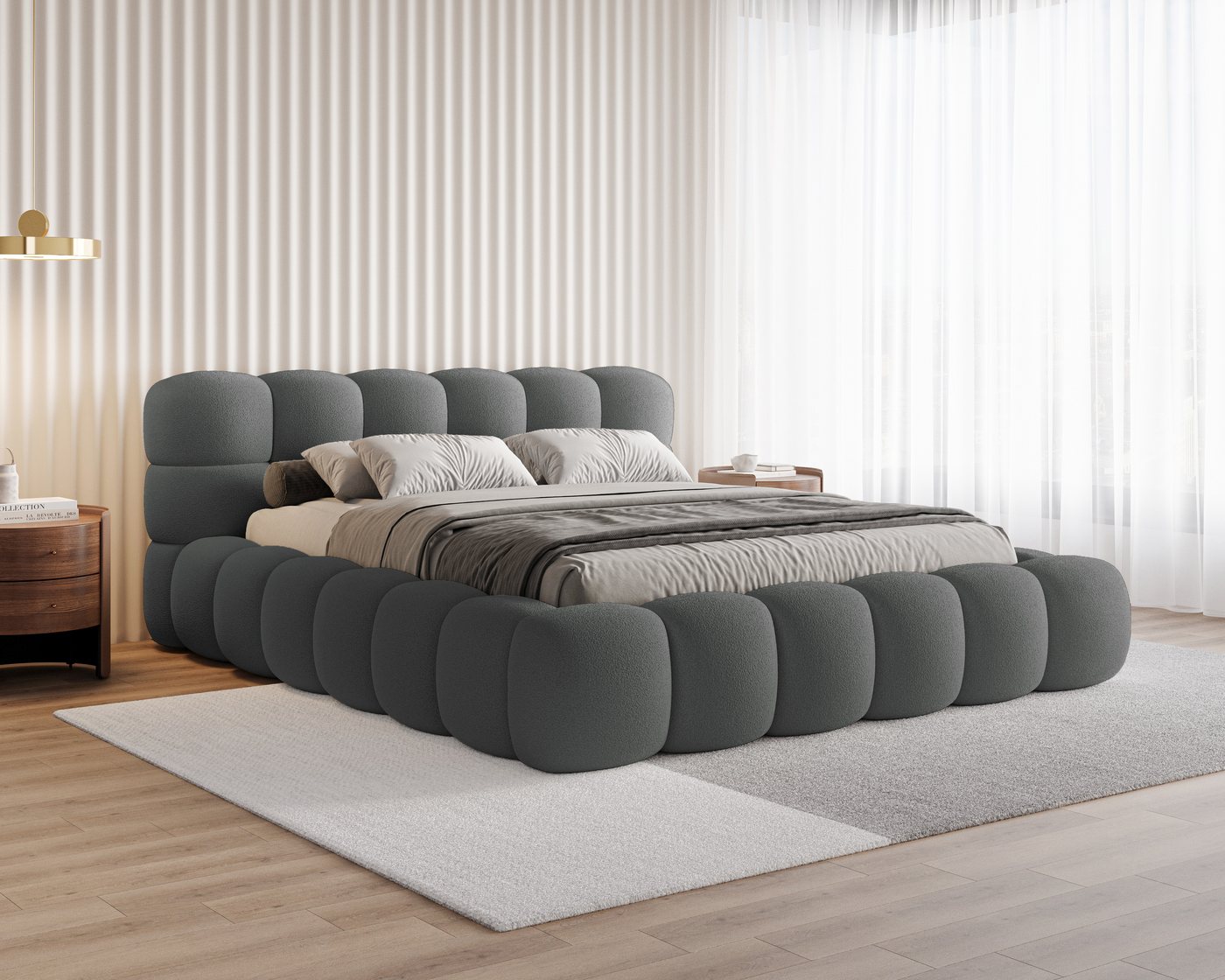 Chilly. Polsterbett Stone Dunkelgrau Bouclé Stoff 140x200 cm mit Stauraum Quelle 92 von Chilly.