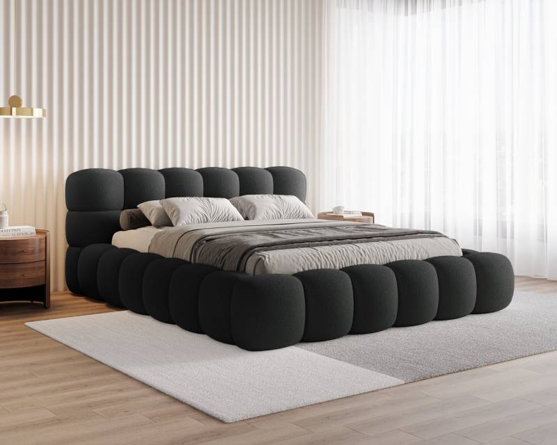 Chilly. Polsterbett Stone Schwarz Bouclé Stoff 180x200 cm mit Stauraum Quelle 100 von Chilly.