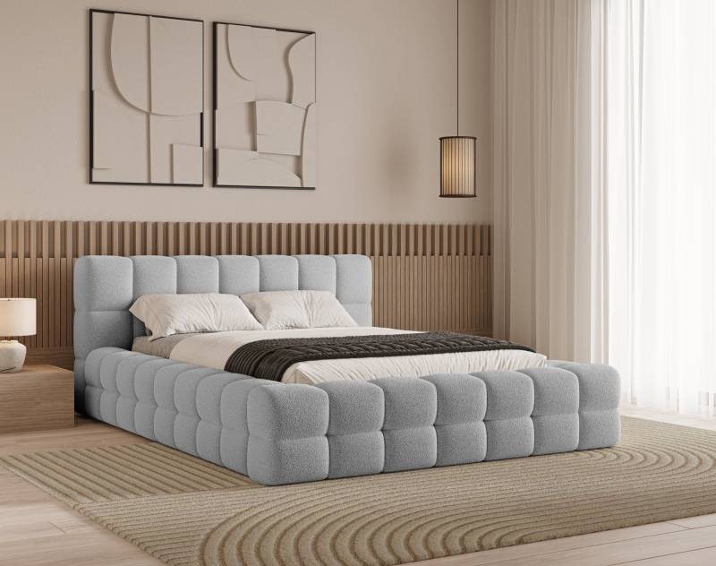Chilly. Polsterbett Verona Grau Bouclé Stoff 140x200 cm mit Stauraum Quelle 83 von Chilly.