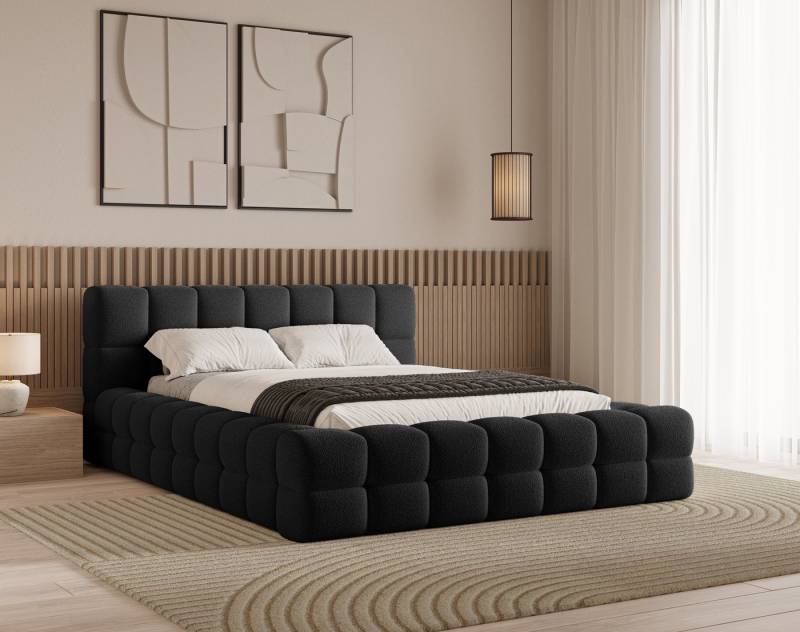 Chilly. Polsterbett Verona Schwarz Bouclé Stoff 140x200 cm mit Stauraum Quelle 100 von Chilly.