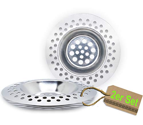 CHILO ® Abflusssieb - 2 Stück 7cm Sieb Edelstahl - Universal rostfrei Sieb fein für Waschbecken Dusche Haarsieb Haarfänger Spülbecken Küche Bad Sink Drainer von CHILO