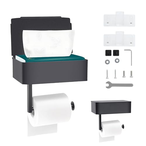 Chiluxendo Toilettenpapierhalter, Klopapierhalter Wc Papier Halterung Toilet Paper Holder, Ohne Bohren Klorollenhalter Ablage Wc Rollenhalter, Klorollenhalter Mit Feuchttücherbox Schwarz Chiluxendo Toilettenpapierhalter, Klopapierhalter Wc Papier Halterung Toilet Paper Holder, Ohne Bohren Klorollenhalter Ablage Wc Rollenhalter, Klorollenhalter Mit Feuchttücherbox Schwarz von Chiluxendo