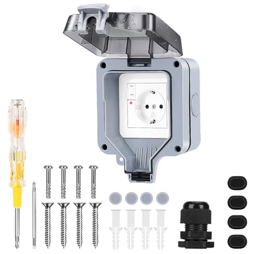Chilymes 1-Fach AußEnsteckdosen Wasserdicht, Ip66 Wetterfest Wandsteckdose FüR AußEnbereich,Aussensteckdose Mit UnabhäNgigem Schalter,Aufputzsteckdose Mit Schalter FüR Garten,KüChe,Garage von Chilymes