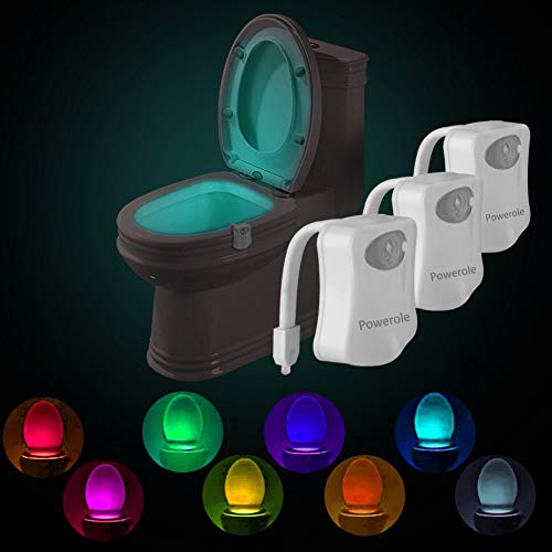 Powerole 3 Stück Toilette Licht WC-Nachtlicht, PIR-Bewegungssensor Lichtsensor, wasserdicht LED-Waschraum, 8 Fabre Beleuchtung Nachtlicht, batteriebetrieben, für Kinder Badezimmer Hause von Chilymes