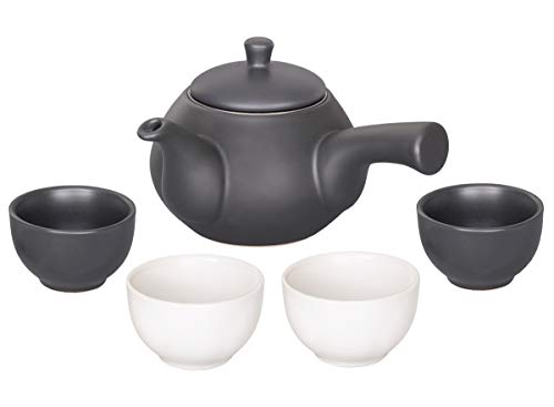 China-Trends Japanisches Teeset: Teekanne 500ml mit seitlichem Griff und 4 Teecups 70ml aus Keramik. von China-Trends