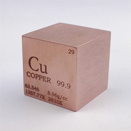 Metallwürfel aus Kupfer, 25,4 mm, 146 g, 99,9 %, eingraviertes Periodensystem der Elemente von Chinaium