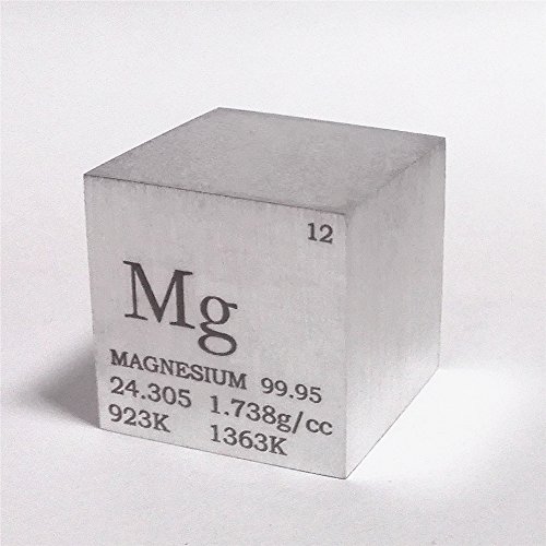 Würfel aus 99,95 % Magnesium, 2,5 cm, 28 g, Gravur mit Informationen aus dem Periodensystem der Elemente (englischsprachig) von Chinaium