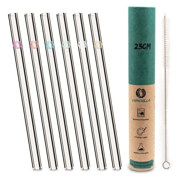 Chinchilla® Trinkhalme aus Glas – wiederverwendbar – 23 cm | 6 Stück von Chinchilla