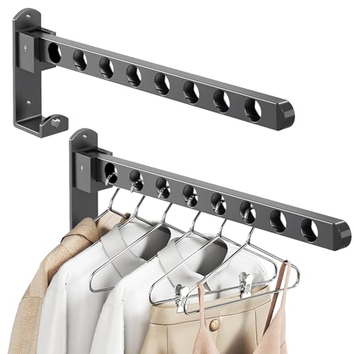 2 Stück Kleiderhaken Klappbar, Aluminium Kleiderstange Wandmontage, 90° Drehbare Kleiderhaken Wand, Wand Kleiderständer mit Befestigungsschraube, Wandhaken Klapphaken für Balkon Waschküche, 8 Löcher von Chingcoo