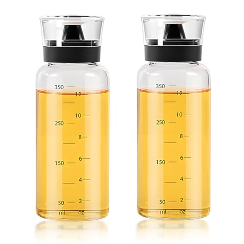 2er-Pack Ölspenderflasche, 350ml Öl Flaschen für Camping im Freien, Ölflaschen Glas mit Klarer Skala für Öl Essig Olivenöl für Speiseöl Salat BBQ Backen Grill, Camping Zubehör für Picknick Küche von Chingcoo