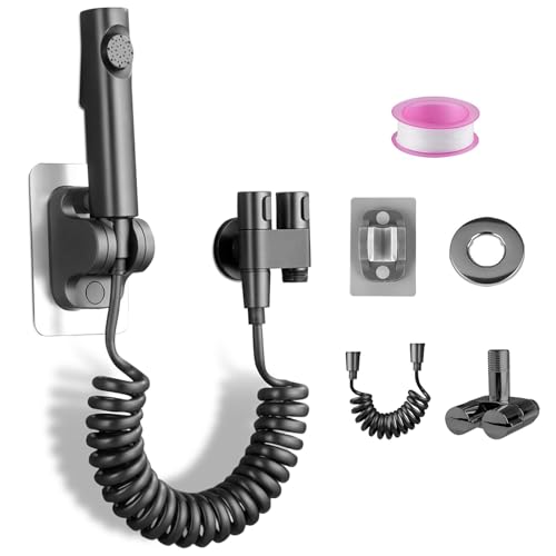 Bidet Handbrause für Toilette,Bidet Handbrause Mit 2 Wege Ventil (G1/2"),Sprühköpfe, Federschlauch, Wandhalterung, Toilettensprühgerät für Badezimmer Hygiene Schwarz von Chingcoo