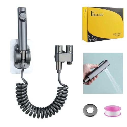 Bidet Handbrause für Toilette, Edelstahl Bidet Handbrause Set mit 1-in-2-out-Doppelsteuerventil Wasserhahnspender und Schlauch Zum Waschen Von Haustieren, Reinigen Des Badezimmers (Grau) von Chingcoo