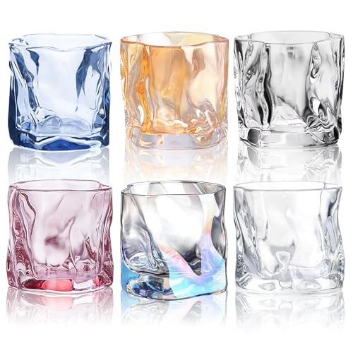Chingcoo 6 Stück Whisky Gläser, 200ml Unregelmäßiges Kristall Whiskeygläser Bleifrei Kristallgläser, Whiskey Glas Ideal für Bars, Wohnungen, Küchen und zum Verschenken von Chingcoo