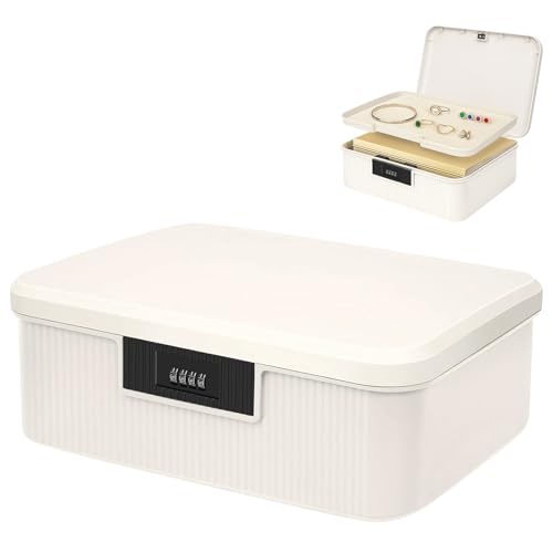Chingcoo Abschliessbare Box,2 Schicht ABS Medikamentenbox mit Zahlenschloss,Medizinkoffer 16L Aufbewahrungsbox für Medikamente, Süßigkeiten, Wertsachen Box (34x29x12cm Weiß) von Chingcoo