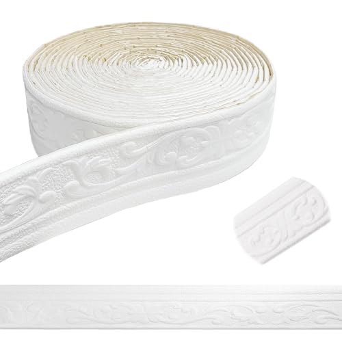 Chingcoo Bordüre Selbstklebend,10m x 8cm x 5 mm Weiß Tapetenbordüre Selbstklebend, Wasserdicht Bordüre 3D, Fliesen Bordüre Roll Border Trims für Ecken Linien Decken Dekoration von Chingcoo