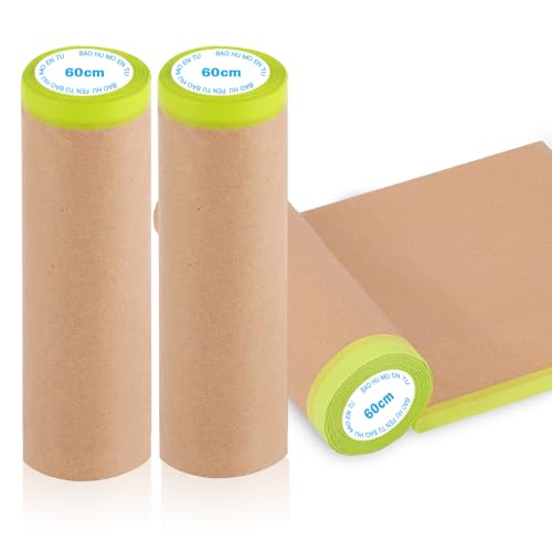 Chingcoo Maler Abdeckpapier, Abdeckpapier Mit Selbstklebestreifen,Selbstklebendem Abdeckband für Lackieren oder für Fenster abkleben malerkrepp (3 Rollen-60CM*15M) von Chingcoo